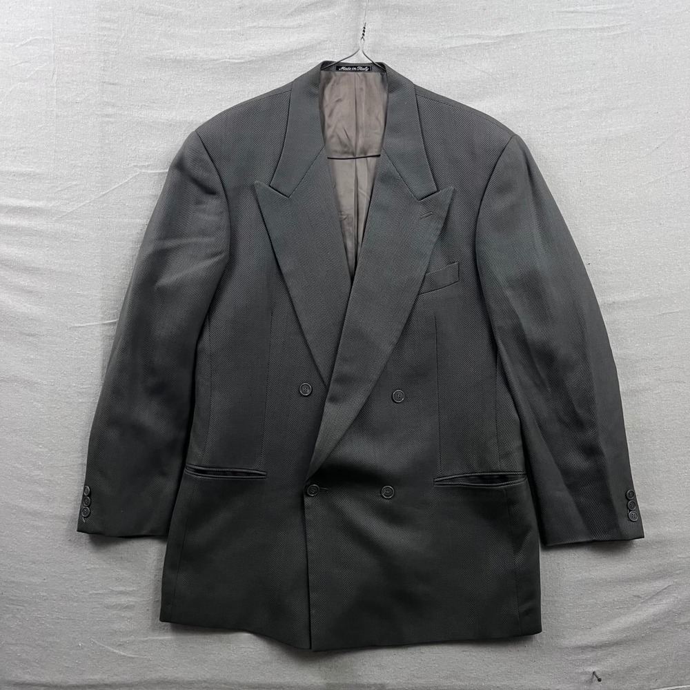 VTG Giorgio Armani Mani Blazer 42L Grey Herringbone Wool Saks Fifth Avenue